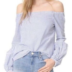 WAYF Off Shoulder Blue White Striped Blouse Size Medium Coastal Summer NWT